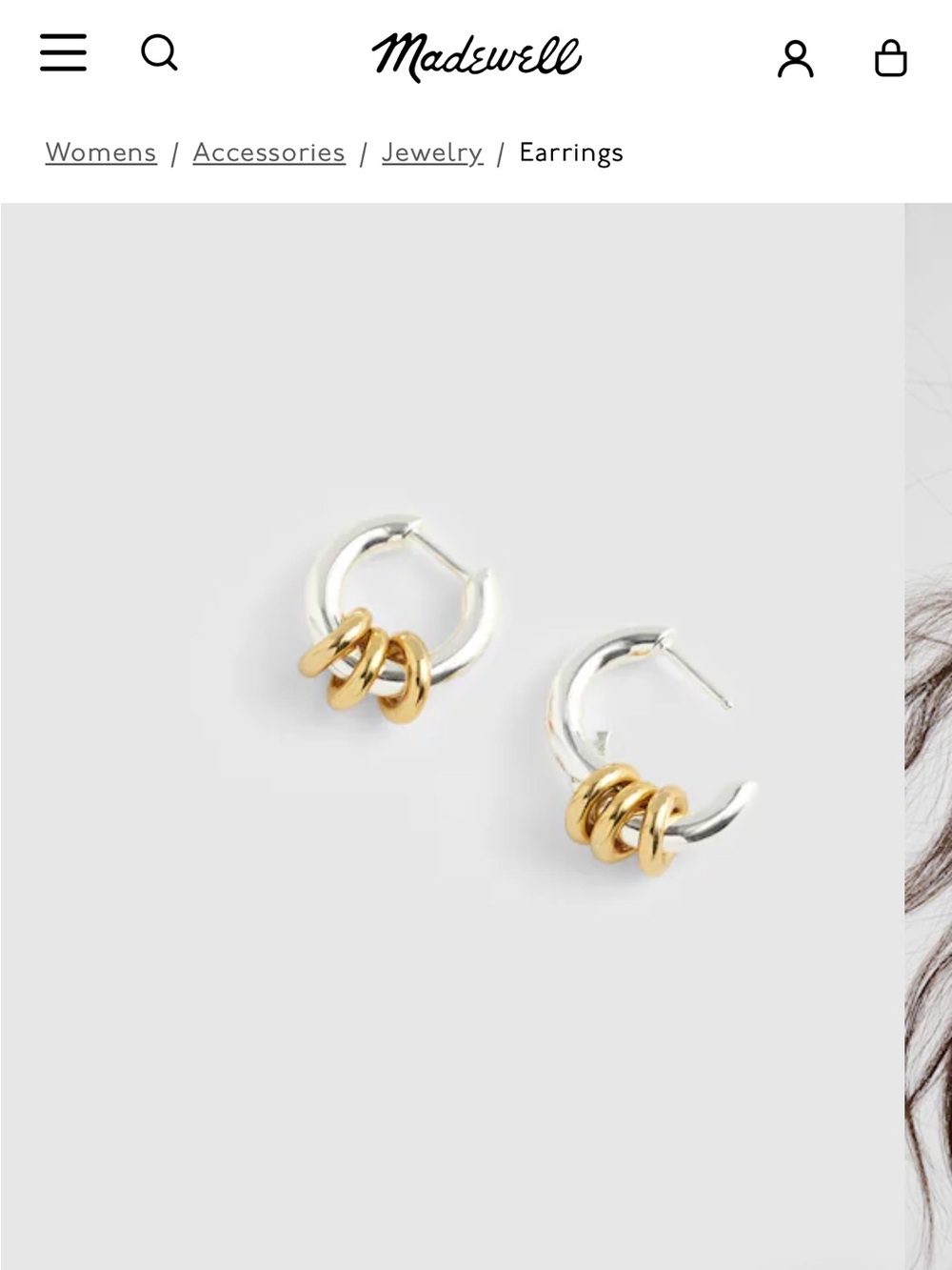 Madewell Mixed-Metal Triple Ring Huggie Hoop Earrings with Gold Rings - Picture 5 of 5